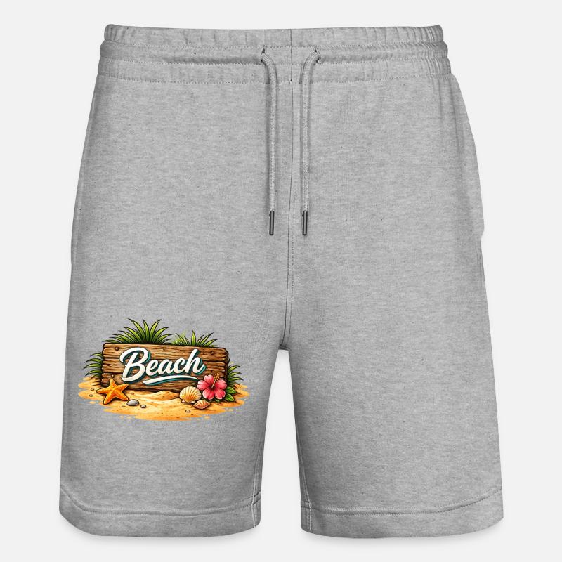 Beach Holzschild Strand Illustration  - Stanley/Stella Unisex Bio Joggingshorts Trainer  - Grau meliert