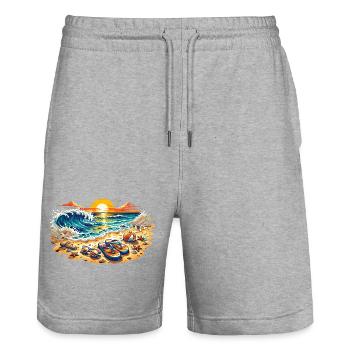 Sonnenuntergang am Strand Illustration - Stanley/Stella Unisex Bio Joggingshorts Trainer  - Grau meliert - Vorne - Nik (191cm) & Marisol (170cm)
