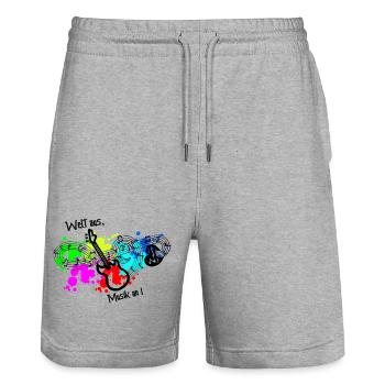 Musik an, Welt aus - Gitarre - Stanley/Stella Unisex Bio Joggingshorts Trainer  - Grau meliert - Vorne - Nik (191cm) & Marisol (170cm)