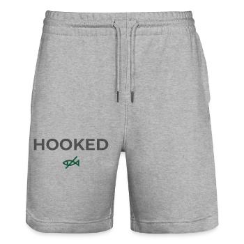 Hooked Angler Graphic Tee - Stanley/Stella Unisex Bio Joggingshorts Trainer  - Grau meliert - Vorne - Nik (191cm) & Marisol (170cm)