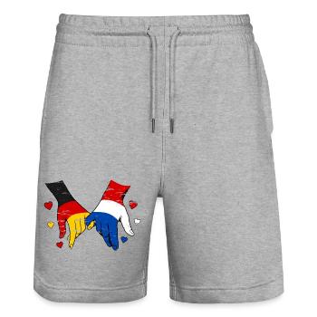 Germany Holland Flag Holding Hands - Stanley/Stella Trainer Unisex Organic Jogging Shorts - heather grey - Front - Nik (191cm) & Marisol (170cm)