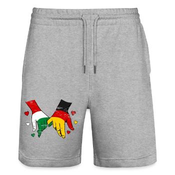 Hungary Germany Flags Hand Holding Used - Stanley/Stella Trainer Unisex Organic Jogging Shorts - heather grey - Front - Nik (191cm) & Marisol (170cm)