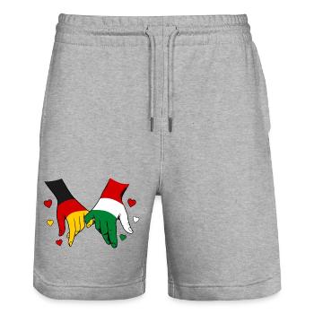 Allemagne et Hongrie Drapeau main dans la main - Short de jogging bio TRAINER Stanley/Stella unisexe - gris chiné - Devant - Nik (191cm) & Marisol (170cm)
