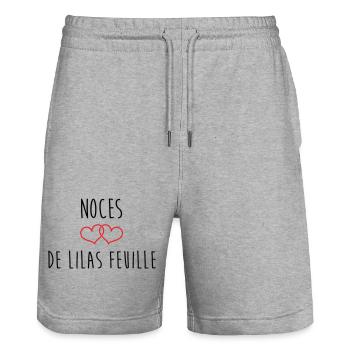 Noces de Lilas 63 ans de mariage - Short de jogging bio TRAINER Stanley/Stella unisexe - gris chiné - Devant - Nik (191cm) & Marisol (170cm)