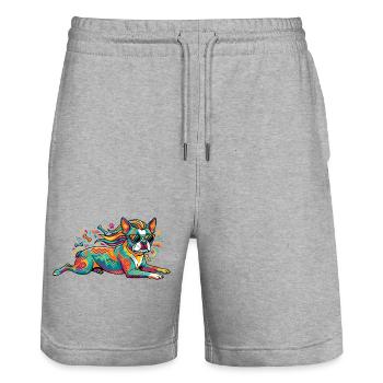 Bunter Hund Pop Art Muster und cooler Sonnenbrille - Stanley/Stella Unisex Bio Joggingshorts Trainer  - Grau meliert - Vorne - Nik (191cm) & Marisol (170cm)