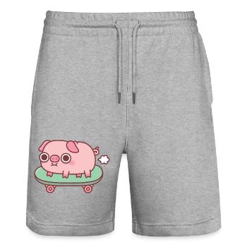 Süßes furzendes Schwein auf Skateboard Lustig - Stanley/Stella Unisex Bio Joggingshorts Trainer  - Grau meliert - Vorne - Nik (191cm) & Marisol (170cm)