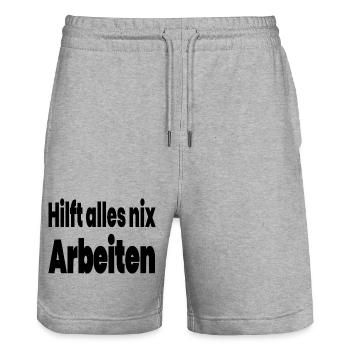 work - Stanley/Stella Trainer Unisex Organic Jogging Shorts - heather grey - Front - Nik (191cm) & Marisol (170cm)