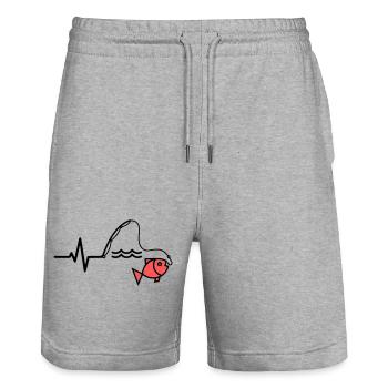 ECG Fishing Rod Fish Outline - Stanley/Stella Trainer Unisex Organic Jogging Shorts - heather grey - Front - Nik (191cm) & Marisol (170cm)