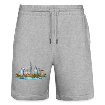 Skyline du front de mer de Dubaï - Short de jogging bio TRAINER Stanley/Stella unisexe - gris chiné - Devant - Nik (191cm) & Marisol (170cm)