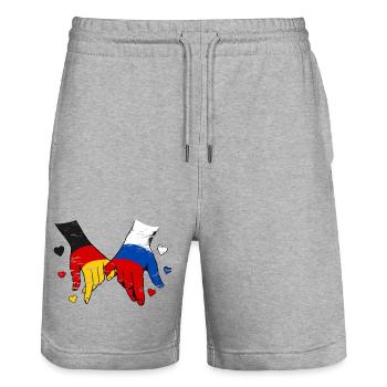 Germany Russia Flag Holding Hands - Stanley/Stella Trainer Unisex Organic Jogging Shorts - heather grey - Front - Nik (191cm) & Marisol (170cm)