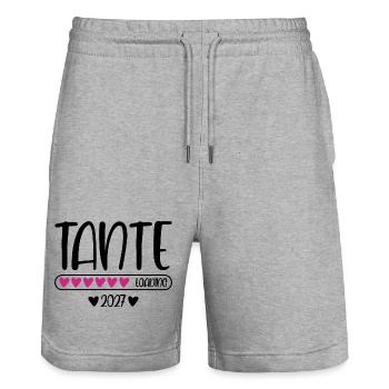 Tante 2027 loading Herzchen Ladebalken - Stanley/Stella Unisex Bio Joggingshorts Trainer  - Grau meliert - Vorne - Nik (191cm) & Marisol (170cm)