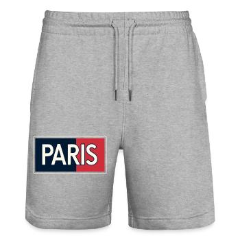 Paris blocs bleu et rouge - Short de jogging bio TRAINER Stanley/Stella unisexe - gris chiné - Devant - Nik (191cm) & Marisol (170cm)