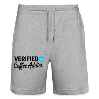 Verified Coffee Addict Funny Caffeine Lover Badge - Stanley/Stella Trainer Unisex Organic Jogging Shorts - heather grey - Front - Nik (191cm) & Marisol (170cm)