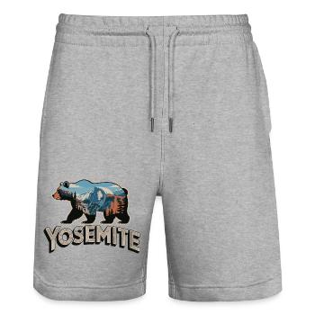 Yosemite Bär - Nationalpark Outdoor Design - Stanley/Stella Unisex Bio Joggingshorts Trainer  - Grau meliert - Vorne - Nik (191cm) & Marisol (170cm)