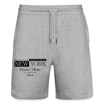 New York Coordinates Typographic - Stanley/Stella Trainer Unisex Organic Jogging Shorts - heather grey - Front - Nik (191cm) & Marisol (170cm)