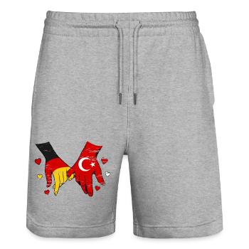 Deutschland Türkei Flaggen Händehalten used - Stanley/Stella Unisex Bio Joggingshorts Trainer  - Grau meliert - Vorne - Nik (191cm) & Marisol (170cm)