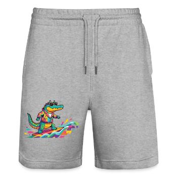 Colorful Crocodile Surfer Summer Colors Fun Animal Motif - Stanley/Stella Trainer Unisex Organic Jogging Shorts - heather grey - Front - Nik (191cm) & Marisol (170cm)
