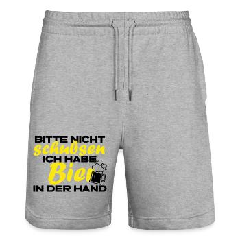Bitte nicht schubsen ich habe Bier in der Hand - Stanley/Stella Unisex Bio Joggingshorts Trainer  - Grau meliert - Vorne - Nik (191cm) & Marisol (170cm)