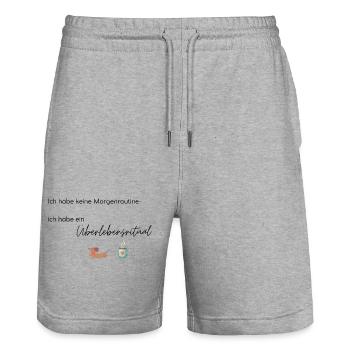 LIEBEVOLL Morgenroutine Dackel  - Stanley/Stella Unisex Bio Joggingshorts Trainer  - Grau meliert - Vorne - Nik (191cm) & Marisol (170cm)
