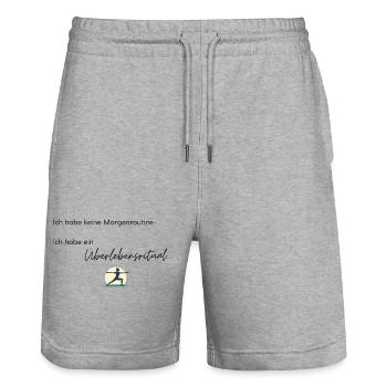 LIEBEVOLL Morgenroutine Yoga - Stanley/Stella Unisex Bio Joggingshorts Trainer  - Grau meliert - Vorne - Nik (191cm) & Marisol (170cm)