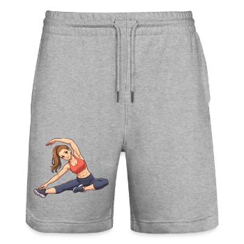 Motif de la posture de fitness flexible - Short de jogging bio TRAINER Stanley/Stella unisexe - gris chiné - Devant - Nik (191cm) & Marisol (170cm)