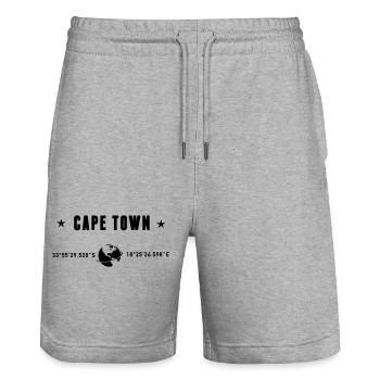 Le Cap coordonne la typographie noire - Short de jogging bio TRAINER Stanley/Stella unisexe - gris chiné - Devant - Nik (191cm) & Marisol (170cm)