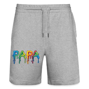 PAPA Schriftzug Regenbogen Tropfen - Vatertag - Stanley/Stella Unisex Bio Joggingshorts Trainer  - Grau meliert - Vorne - Nik (191cm) & Marisol (170cm)