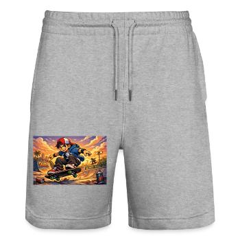 Skater - Stanley/Stella Unisex Bio Joggingshorts Trainer  - Grau meliert - Vorne - Nik (191cm) & Marisol (170cm)