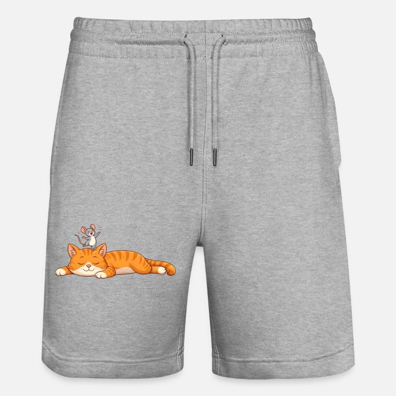 Chat endormi avec souris joyeuse - Short de jogging bio TRAINER Stanley/Stella unisexe - gris chiné