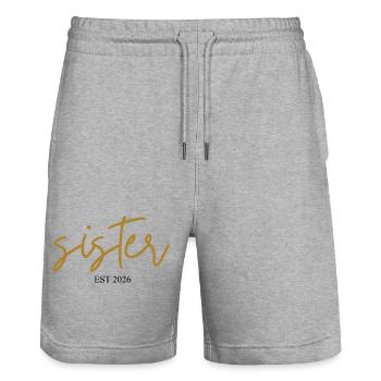 Sister Est 2026 - Stanley/Stella Trainer Unisex Organic Jogging Shorts - heather grey - Front - Nik (191cm) & Marisol (170cm)