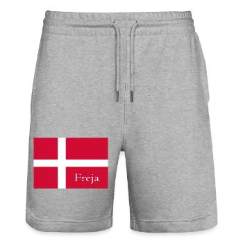 Freja auf dänischer Flagge - Stanley/Stella Unisex Bio Joggingshorts Trainer  - Grau meliert - Vorne - Nik (191cm) & Marisol (170cm)