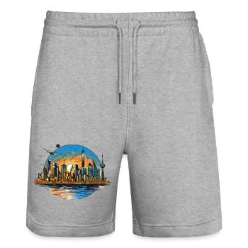Sunset Skyline Reflection - Stanley/Stella Trainer Unisex Organic Jogging Shorts - heather grey - Front - Nik (191cm) & Marisol (170cm)