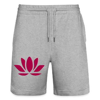 Fleur de lotus Fleur de lotus Fleur rouge Fleurs de nénuphar - Short de jogging bio TRAINER Stanley/Stella unisexe - gris chiné - Devant - Nik (191cm) & Marisol (170cm)