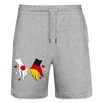 Japan_Deutschland_Flagge_Händehalten - Short de jogging bio TRAINER Stanley/Stella unisexe - gris chiné - Devant - Nik (191cm) & Marisol (170cm)