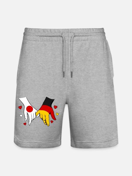 Japan_Deutschland_Flagge_Händehalten - Stanley/Stella Unisex Bio Joggingshorts Trainer - Grau meliert