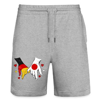 Deutschland_Japan_Flagge_Haendehalten_used - Stanley/Stella Trainer Unisex Organic Jogging Shorts - heather grey - Front - Nik (191cm) & Marisol (170cm)