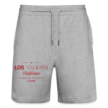 Los Angeles California Vintage Red - Stanley/Stella Trainer Unisex Organic Jogging Shorts - heather grey - Front - Nik (191cm) & Marisol (170cm)