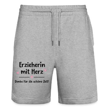 Erzieherin mit Herz – Geschenk für Erzieherin Kind - Stanley/Stella Unisex Bio Joggingshorts Trainer  - Grau meliert - Vorne - Nik (191cm) & Marisol (170cm)