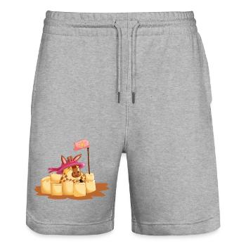Lina la girafe : aventure à la plage - Short de jogging bio TRAINER Stanley/Stella unisexe - gris chiné - Devant - Nik (191cm) & Marisol (170cm)