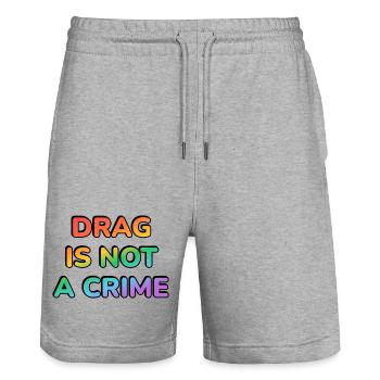 Drag ist kein Verbrechen – Regenbogen-Glyphen - Stanley/Stella Unisex Bio Joggingshorts Trainer  - Grau meliert - Vorne - Nik (191cm) & Marisol (170cm)