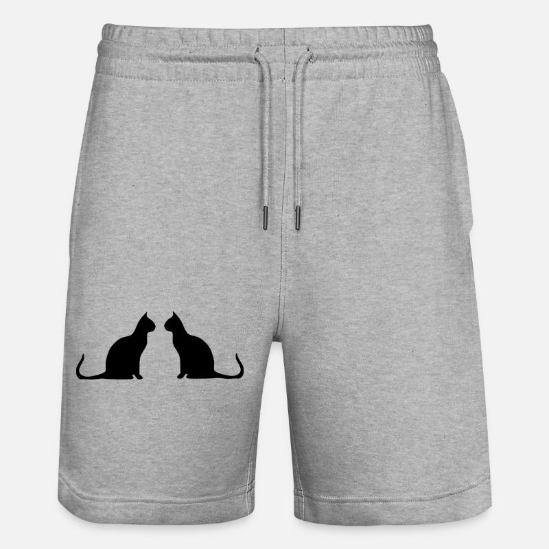 Schwarze Katze 2 Katzen Silhouetten Geschenk - Stanley/Stella Unisex Bio Joggingshorts Trainer - Grau meliert