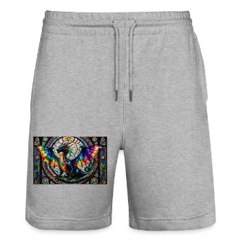 Dragon in glass style - Stanley/Stella Trainer Unisex Organic Jogging Shorts - heather grey - Front - Nik (191cm) & Marisol (170cm)
