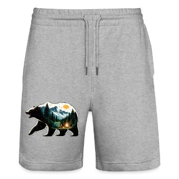 Ursine Adventure: Mountain Camping - Stanley/Stella Trainer Unisex Organic Jogging Shorts - heather grey - Front - Nik (191cm) & Marisol (170cm)