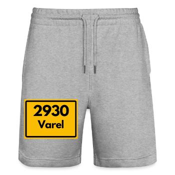 OLD POSTCODE POSTCODE RETRO 2930 VAREL MEER & MÜHLE - Stanley/Stella Trainer Unisex Organic Jogging Shorts - heather grey - Front - Nik (191cm) & Marisol (170cm)