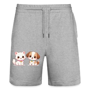 Hund Katze Comic - Stanley/Stella Unisex Bio Joggingshorts Trainer  - Grau meliert - Vorne - Nik (191cm) & Marisol (170cm)