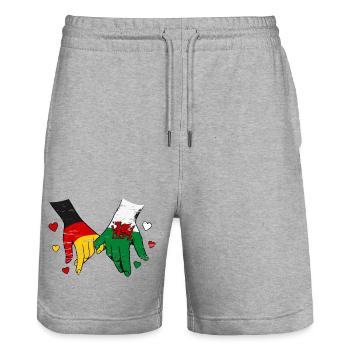 Deutschland_Wales_Flagge_Haendehalten_used - Stanley/Stella Unisex Bio Joggingshorts Trainer  - Grau meliert - Vorne - Nik (191cm) & Marisol (170cm)