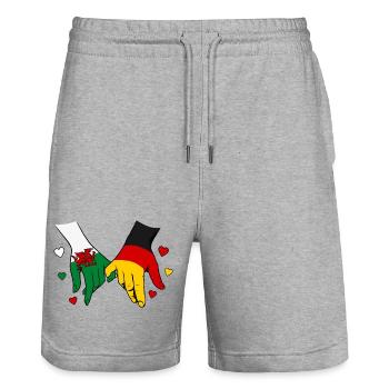 Wales_Deutschland_Flagge_Haendehalten - Short de jogging bio TRAINER Stanley/Stella unisexe - gris chiné - Devant - Nik (191cm) & Marisol (170cm)
