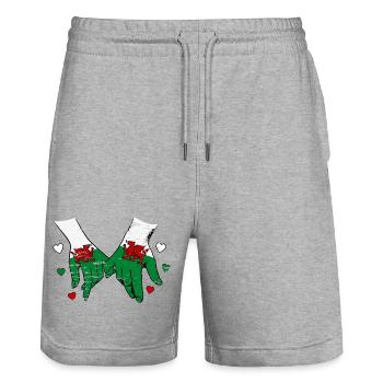 Wales_Flagge_Haendehalten_used - Stanley/Stella Unisex Bio Joggingshorts Trainer  - Grau meliert - Vorne - Nik (191cm) & Marisol (170cm)