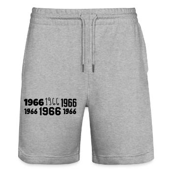 1966 - Génial depuis 1966 - Short de jogging bio TRAINER Stanley/Stella unisexe - gris chiné - Devant - Nik (191cm) & Marisol (170cm)