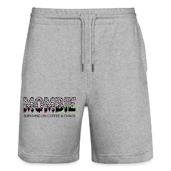 MomLife Leopard Neon Coffee - Stanley/Stella Trainer Unisex Organic Jogging Shorts - heather grey - Front - Nik (191cm) & Marisol (170cm)
